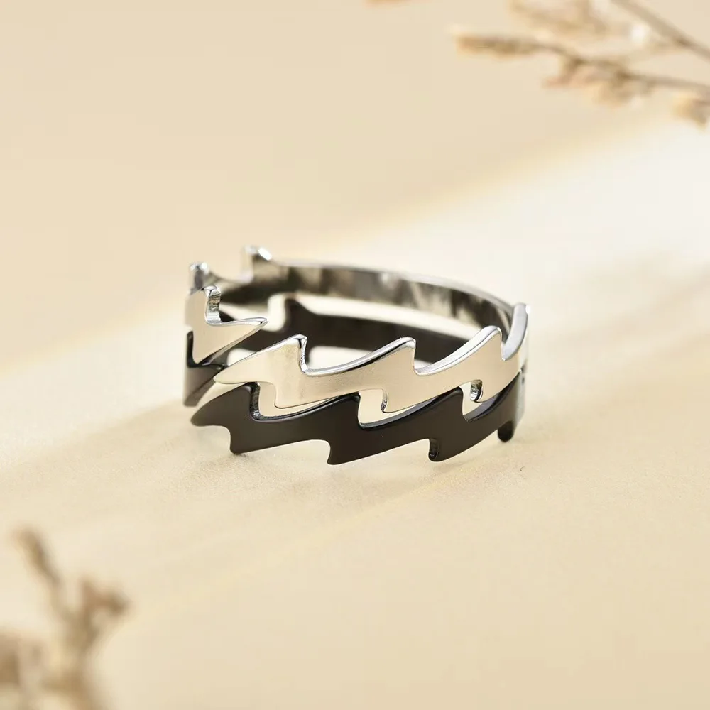 Titanium Steel Lightning Shaped Rings for Women Men Fashion Adjustable Finger