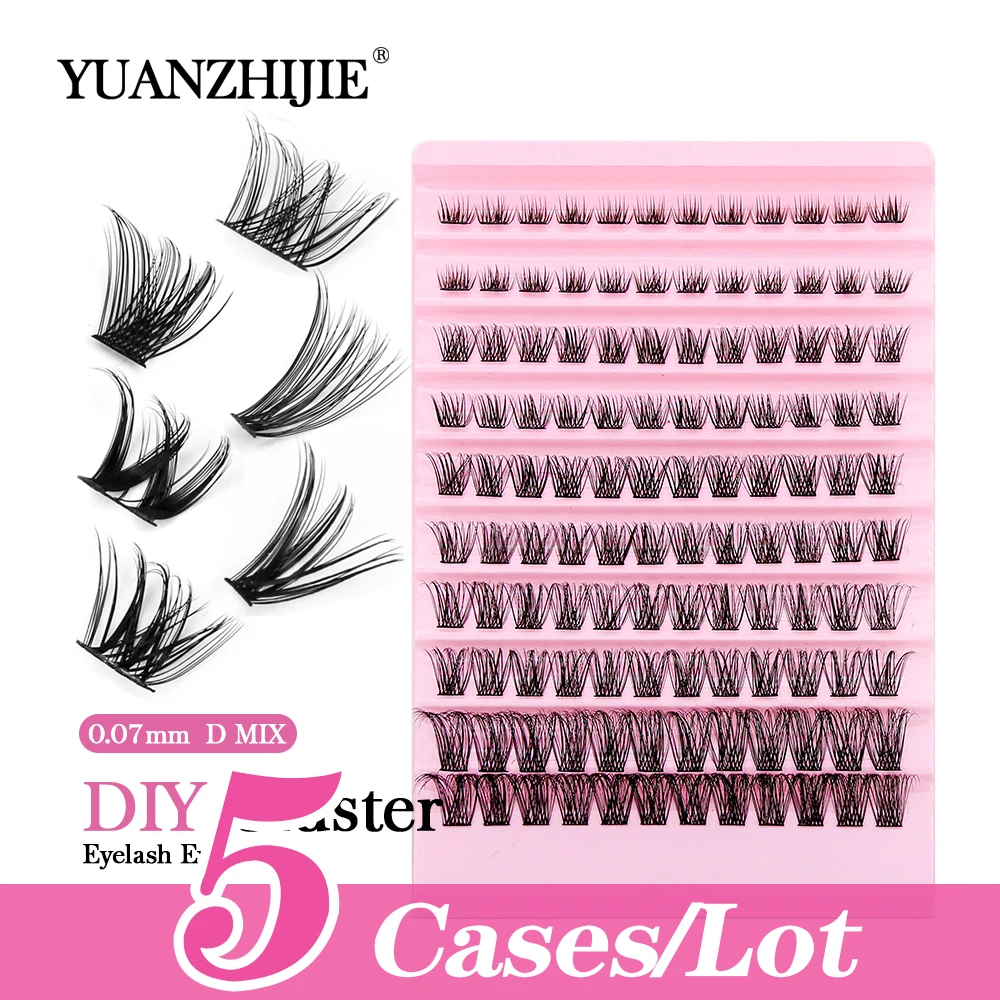 

YUANZHIJIE Newest Packaging 5cases/lot Semi-permanent Lashes Clusters D Curl 8/10/12/14/16/18mm Mix Length DIY Eyelash Extension