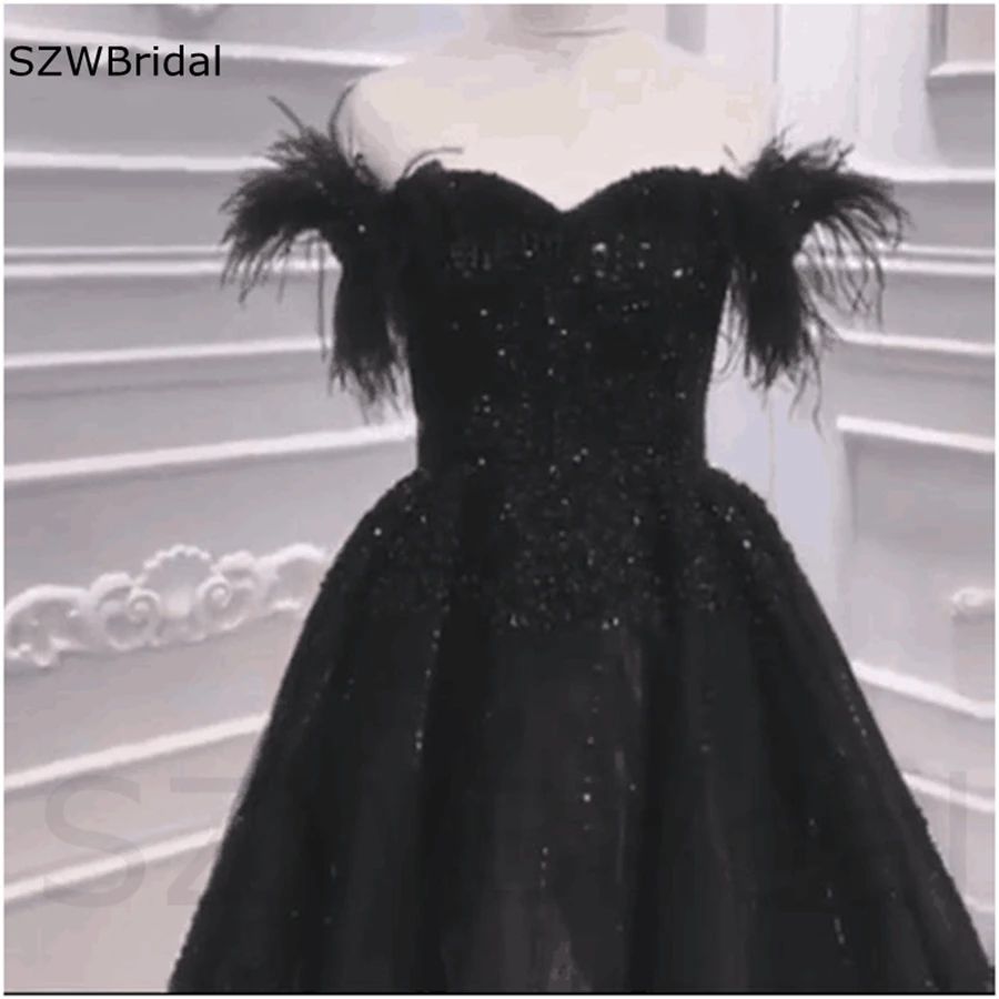

New Arrival Black Dubai Evening dresses 2024 Feathers with Beading Party dresses Plus size Robes de soirée Sexy evening gowns