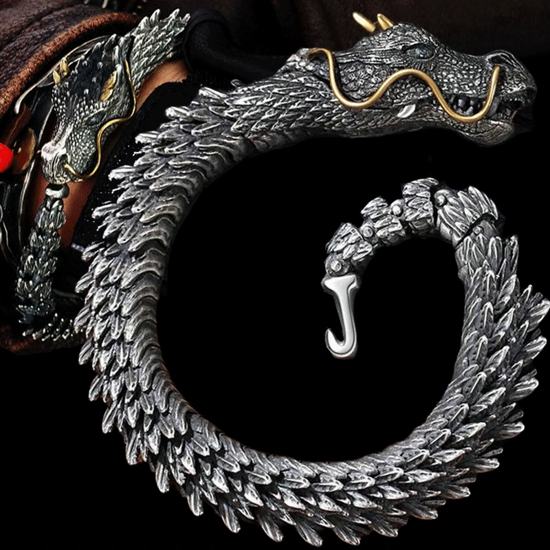 Men's Trendy Personality Domineering Retro Faucet Collection-level Smart Dragon Bracelet Handmade Three-dimensional Bracelets