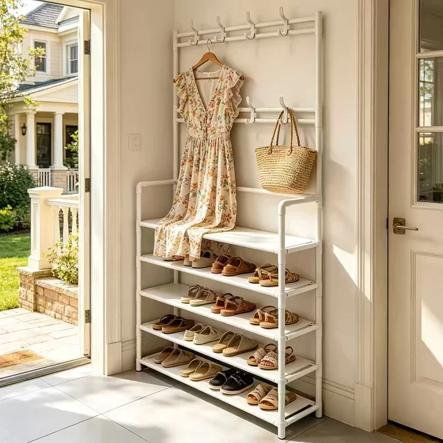 5-layer multifunctional shoe & coat rack, 23.62 inches large capacity, layered storage for tidy space, ideal for home, apartment and dorm 7