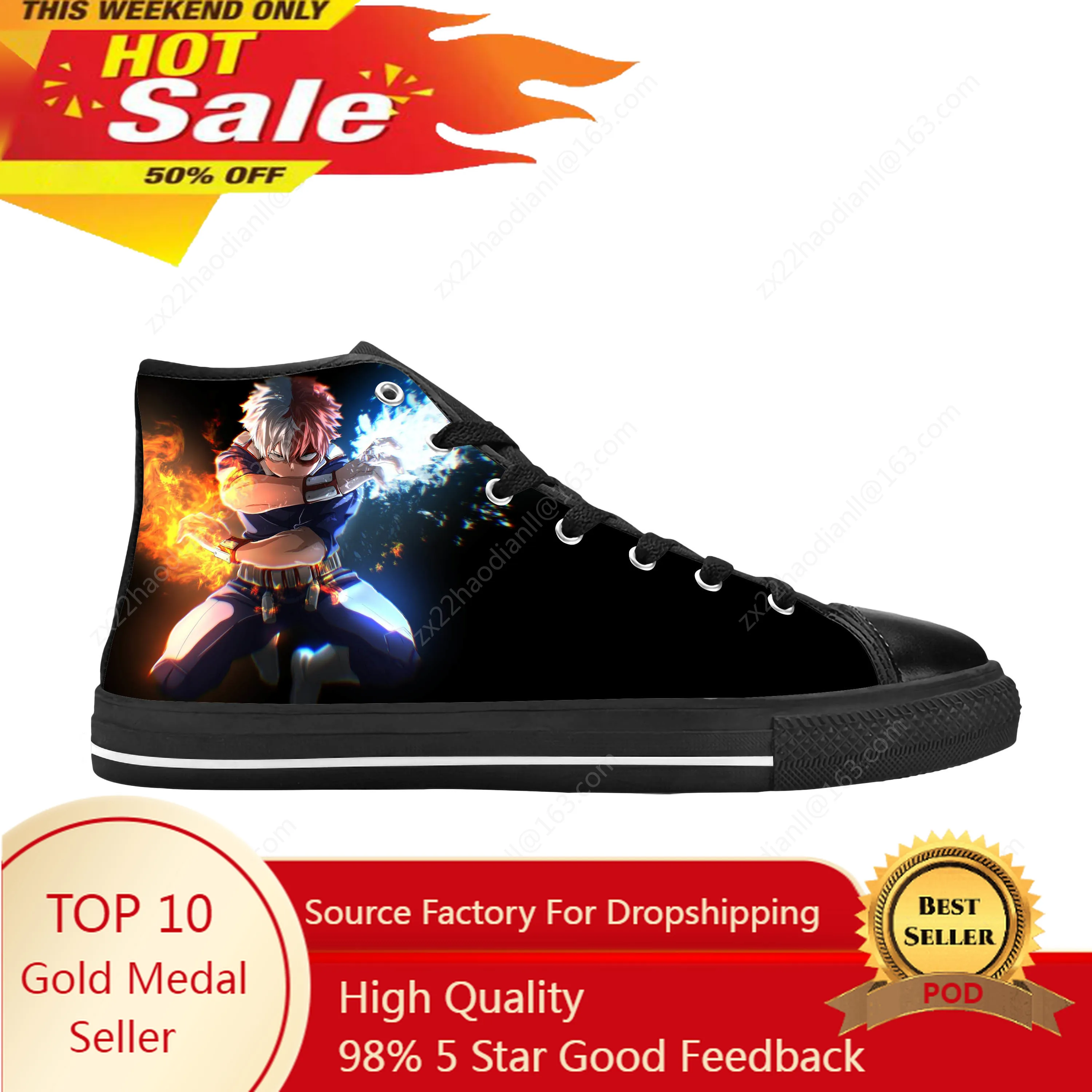 

Anime Manga Comic My Hero Academia Todoroki Shoto Casual Cloth Shoes High Top Comfortable Breathable 3D Print Men Women Sneakers