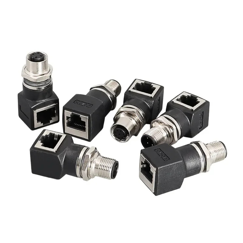 5/10/100PCS M12 To RJ45 Ethernet 4 P D-Type 8 Pin A-Type Female Ethernet Industrial Grade Network Cable Adapter IP67