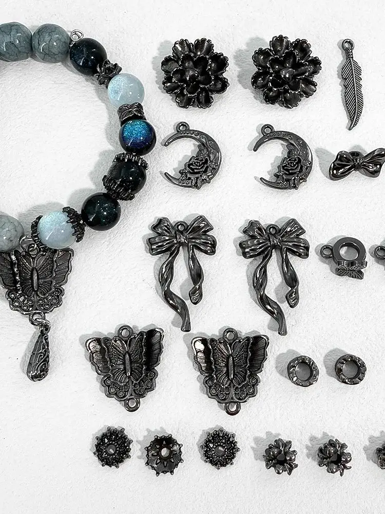 5 stücke Gun Schwarz Schmetterling Feder Mond Blume Halter Spacer Legierung Schmuck Machen Material DIY Perlen Armband Halskette Komponente – Detail 1