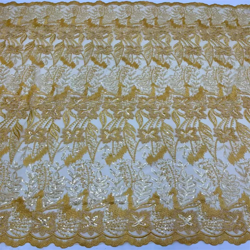 Luxury African Embroidered Lace Fabric 2023 High Quality 5 Yards Nigerian Sequins Tulle Fabric Material for Wedding XCW-338