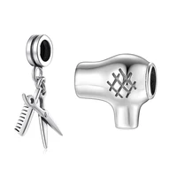 Fashion Women 925 Silver Hairdressing Tool Scissors and Comb Dangle Charms Beads Fit Original  Charm Bracelet Jewelry 1