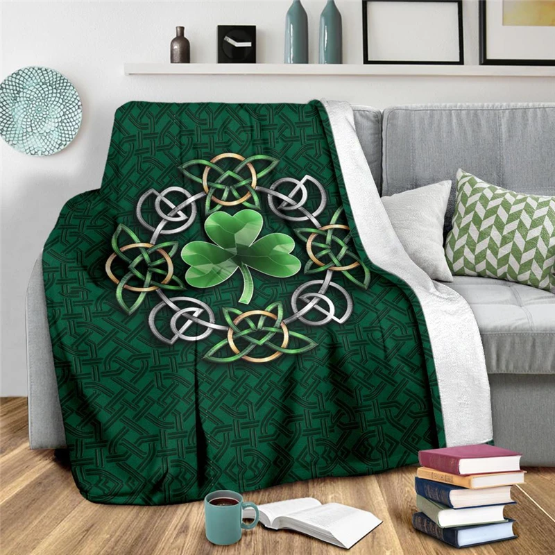 Ирландское кельтское одеяло Shamrock мягкое теплое фланелевое с принтом портативные