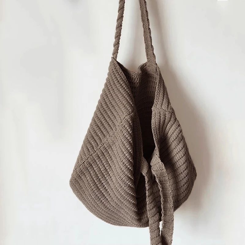 Retro Knitted Handbag for Women Solid Color Large Capacity Autumn Winter Korean Style Travel Handheld Bag