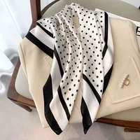 Retro Polka Dot Montage Silk Square Scarf Women Soft Satin Hairband Neckerchief Hijab Lady Headband Foulard Bag Ribbons Kerchief 2
