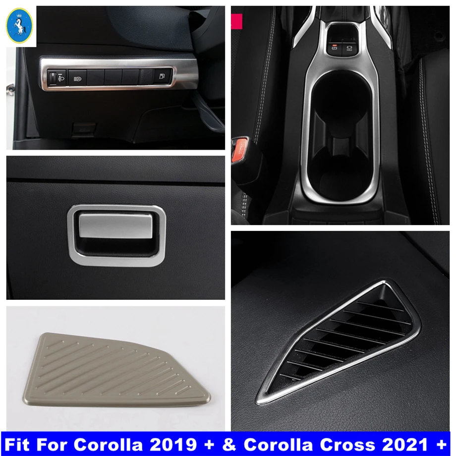 

Water Cup Holder Lights Control Panel Air AC Outlet Decor Cover Trim For Toyota Corolla 2019 - 2023 Silver Interior Refit Kit