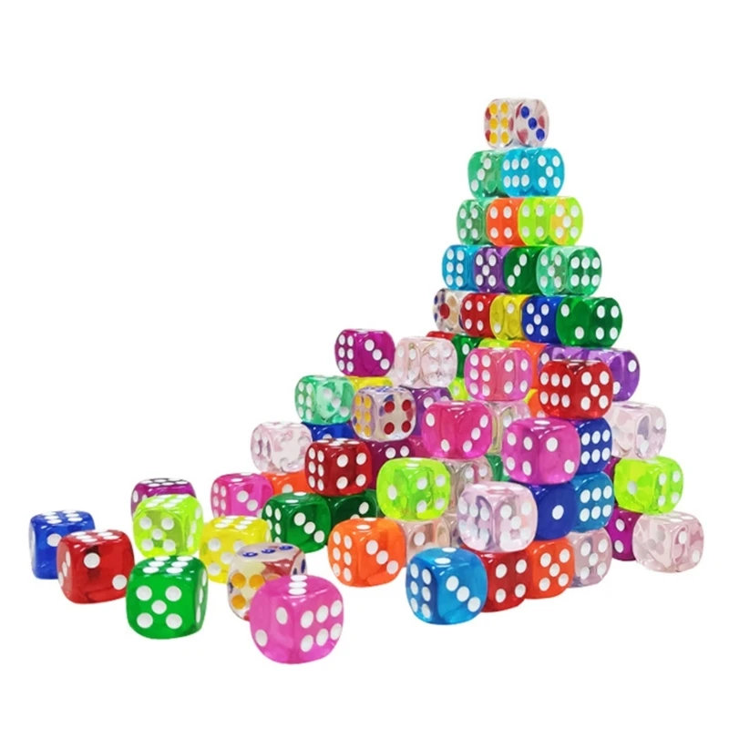 Acrylic 16mm Dices Set Colorful Six Sided Dices Cubes with Dots Playings Square Block Kids Math Teaching Educational Toy