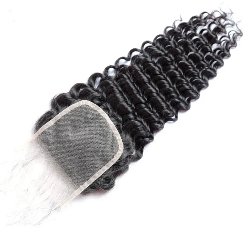 Deep Wave 4x4 Lace Closure Human Hair Pre-Plucked Natural Color Brazilian Virgin Hair Transparent Lace Closure For Women