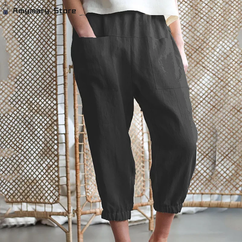 2024 New Summer Women's Casual Pants Solid Color Pocket Elastic Waist Straight Pants Outdoor Exercise Jogging Pants Street Wear