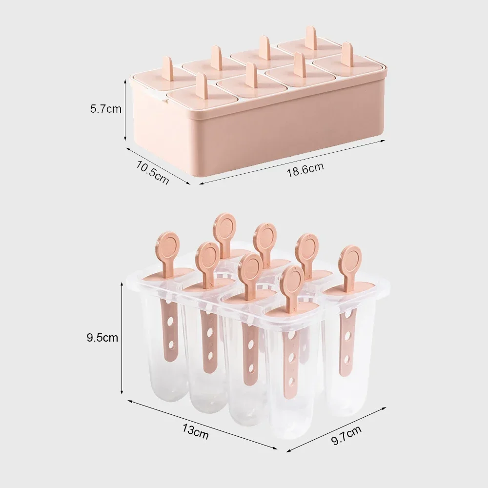 8 Grid DIY Popsicle Mold Ice Pop Plastic Molds with Stick Summer Kid DIY Ice Cream Mold Kitchen Homemade Frozen Ice Lolly Mold