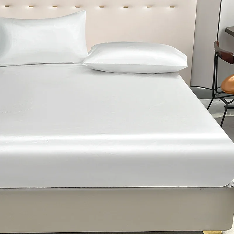 Stylish Satin Waterproof Bed Fitted Sheet - Premium Quality, Easy Clean, Secure Fit for Twin/Full/King/Queen Mattresses 5