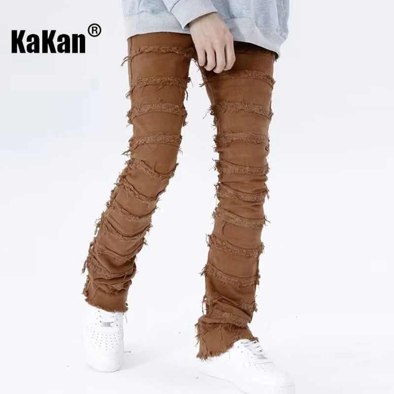 Kakan - New Bomb Street Simple Lazy Jeans for Men, Personalized Zipper Micro Flap Pants Wash Jeans K58-MAX-5150