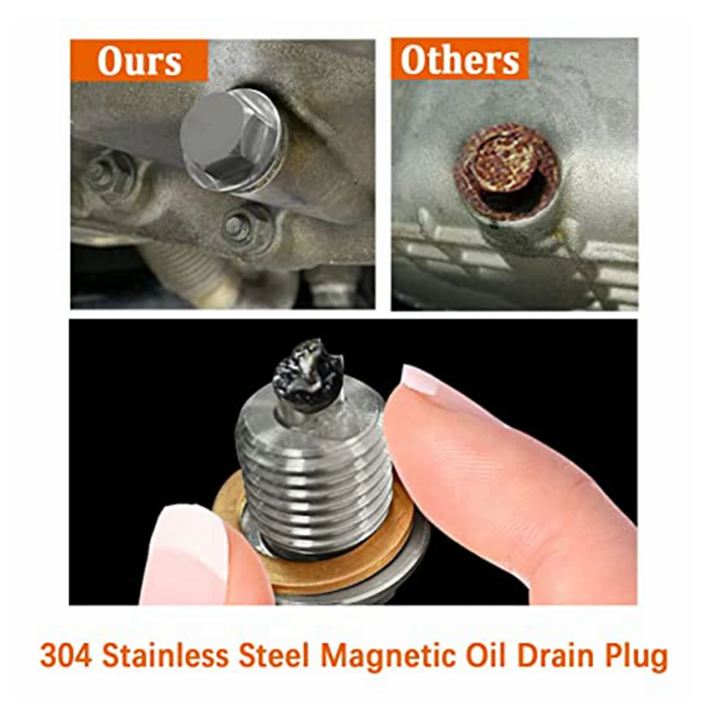 Oil Drain Plug Magnetic 304 Stainless Steel with Copper Gasket 12/14/16 1.25 1.5 1.75