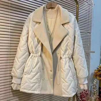 Nuovo parka lungo invernale da donna piumino in cotone ampio risvolto elastico in vita capispalla da neve cappotto patchwork impermeabile caldo moda 1