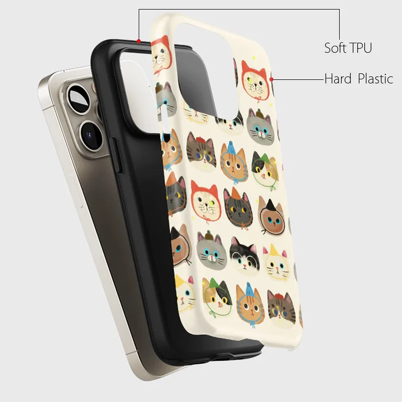 Magnetic Cartoon Cat Phone Case with 2-in-1 Film Shell Cover