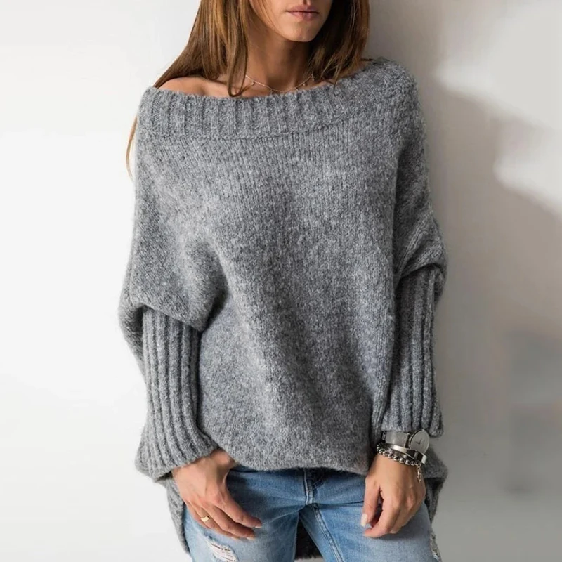 cardigan sweater Autumn Winter Solid Off The Shoulder Batwing Sleeve Knit Sweater Top Women Casual Long Sleeve Loose Knitwear Pullovers Clothes turtleneck sweater Sweaters