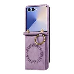 Leather Magnetic Crossbody Wallet Case with Card Holder Phone Cover - Galaxy Z Flip5 (PURPLE)