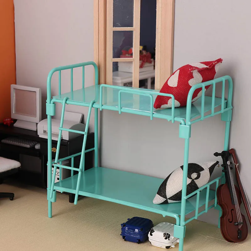 1PCS Metal 1/12 Scale Dollhouse Miniature Bunk Bed Model School