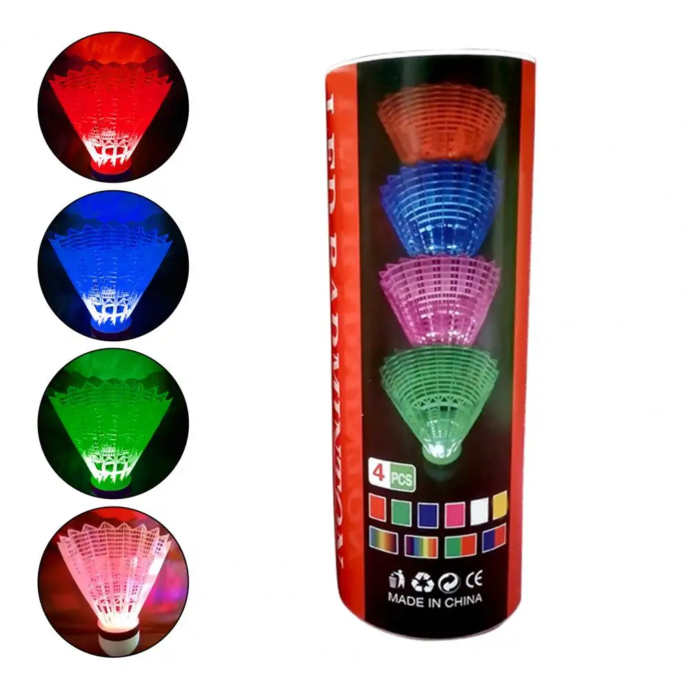 4Pcs/Set Led Badminton Shuttlecock Luminous Windproof Luminous Badminton Ball Flying Head Fluorescent Bright Color Training Ball