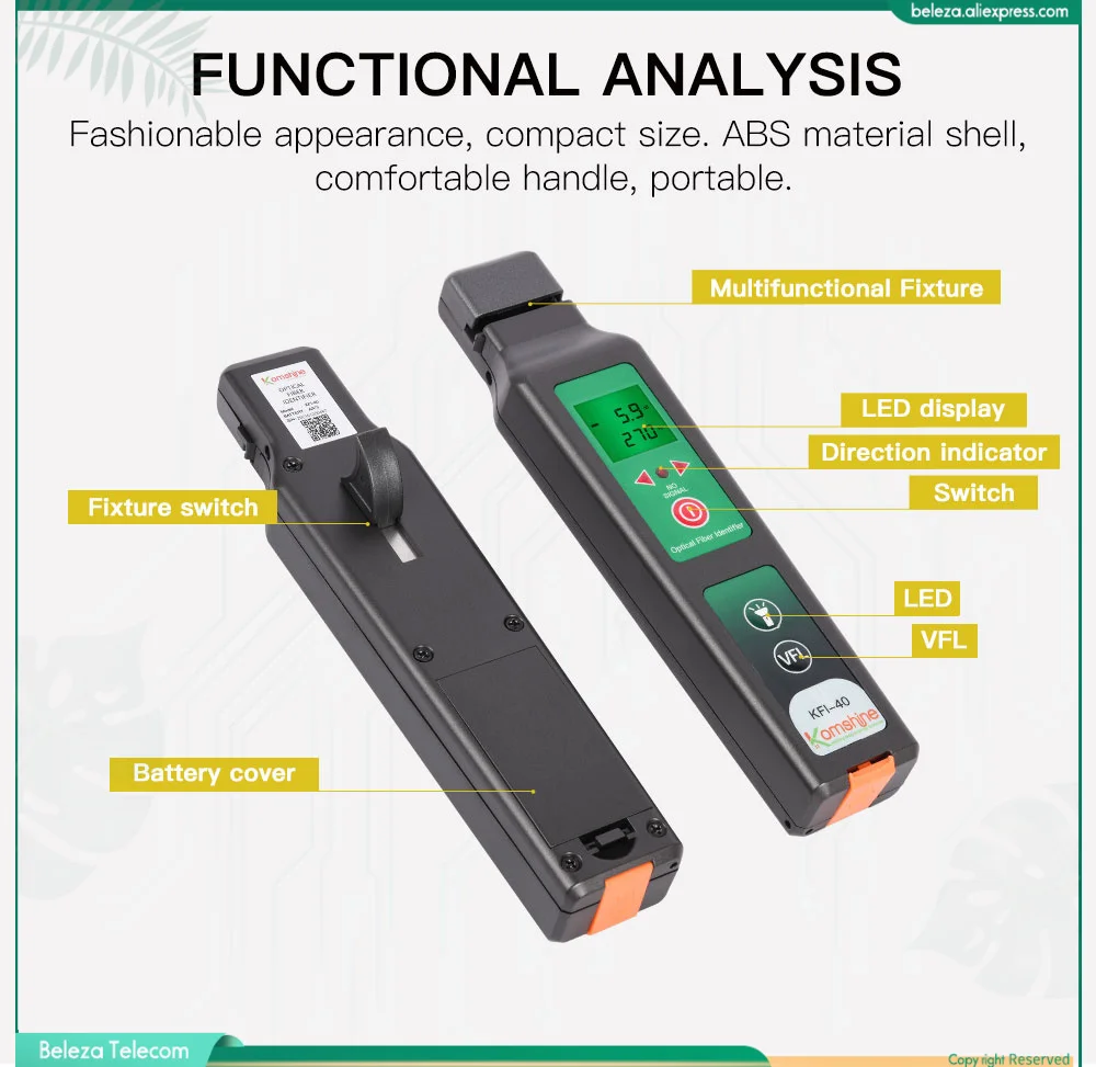 

Fiber Optical Identifier10mw VFL built-in AUA-40 KFI-40 +10mw Visual Fault Locator Built-in LED 800-1700nm SM MM Mode Tester