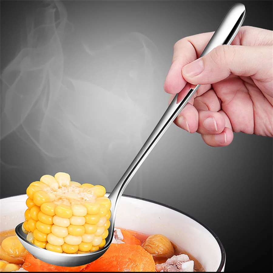Stainless Steel Spoon Cutlery Set 5pcs/1pc Soup Spoon Rice LongHandle Tableware Set Kitchen Utensils