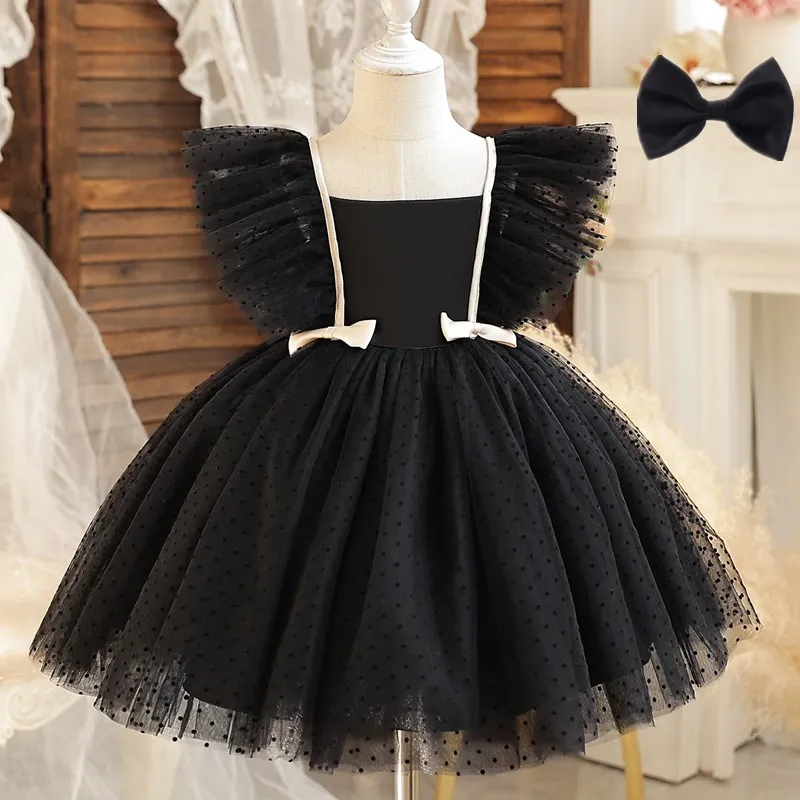 Baby White Baptism Dress Girl Ruffle Sleeve Birthday Princess Tutu Gown Flower Girl Wedding Party Dress 1st Communion Cloth 12M