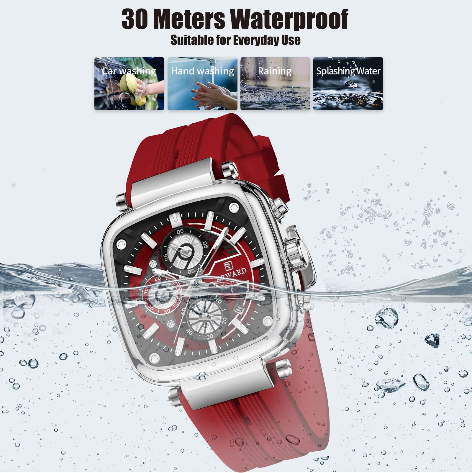 REWARD Casual Sport Quartz Man Watch Top Brand Luxury Red Watches Fashion Clock Man Silicone Strap 4