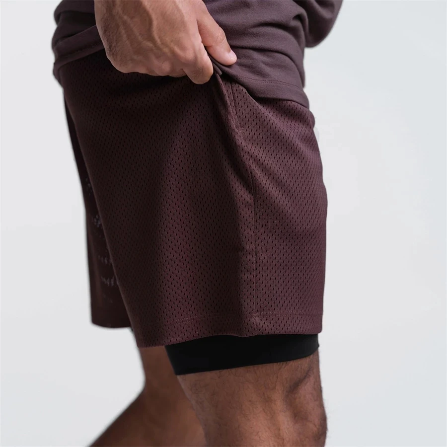 2023 Running Shorts Men 2 In 1 Double-deck Quick Dry GYM Sport Shorts Fitness Jogging Workout Shorts Men Sports Short Pants