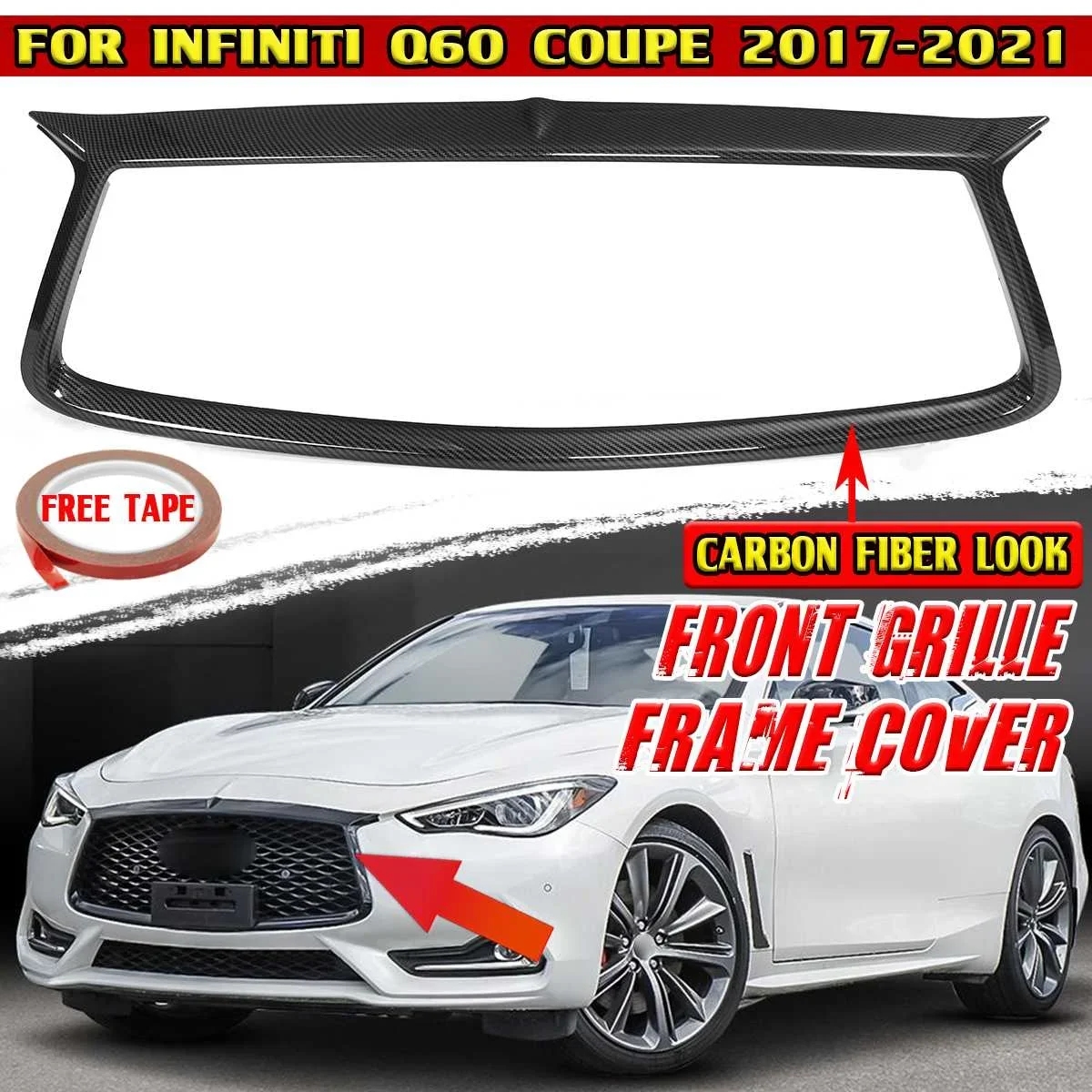 

Q60 Car Front Grill Grille Frame Cover Case Front Racing Outline Trim Cover Protector For Infiniti Q60 Coupe 2017-2021 Body Kit