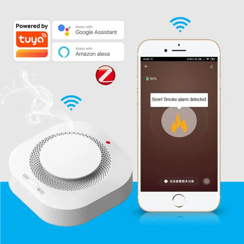 

1-Tuya Smart Zigbee Smoke Detector Smart Fire Alarm Progressive Sound Photoelectric Smoke Sensor Work With Tuya Zigbee Hub