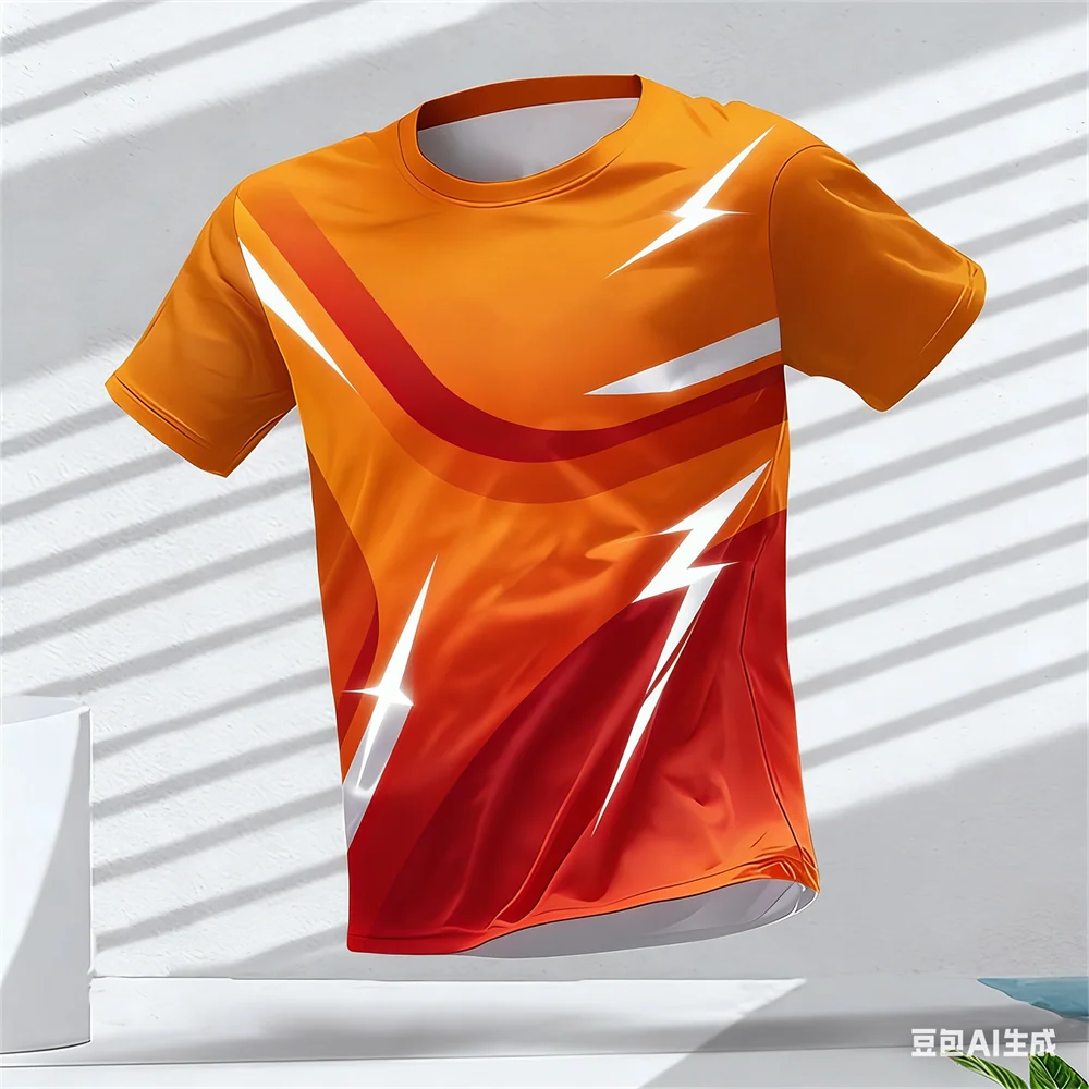 Modisches Streifenmuster 3D Farbblock-Print Herren T-Shirt Sommer Lässiger O-Ausschnitt Lockeres Oberteil Outdoor Laufen Fitness Sport Kurzarm