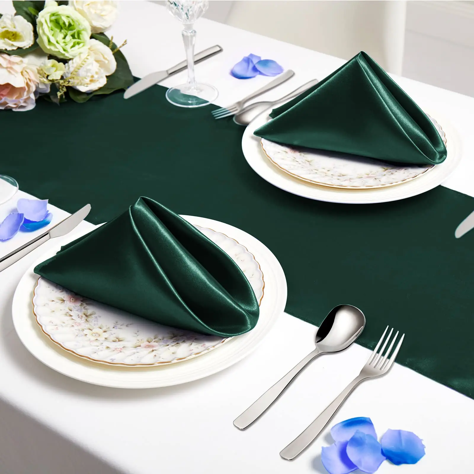 24PCS 30x30cm Wedding Dark Green Satin Napkin Wholesale Soft Table Napkins for Romantic Christmas Party Dinner Table Decoration 2