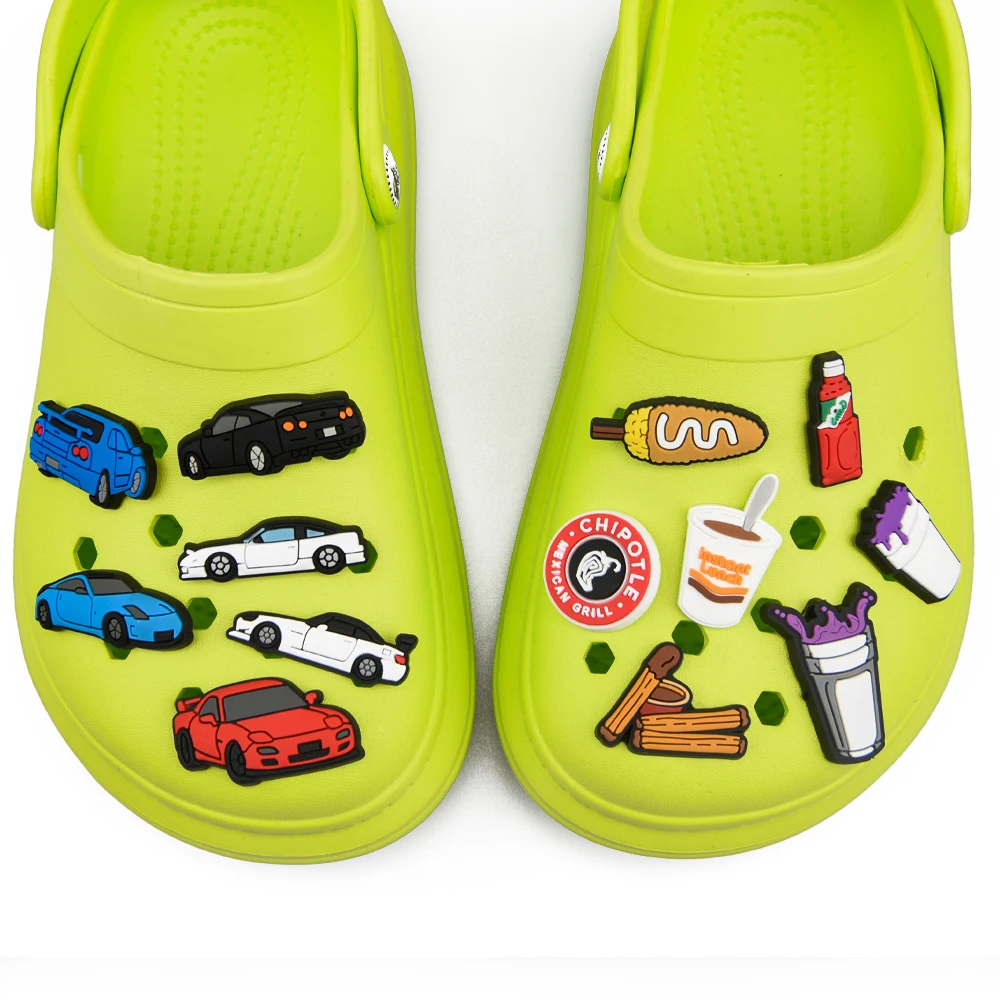 Hot Sell PVC Mexican Food Croc Shoe Charms Mexico Women Snake Drink Grill Chips Shoe Decorations Colorful Sports Car Accessories