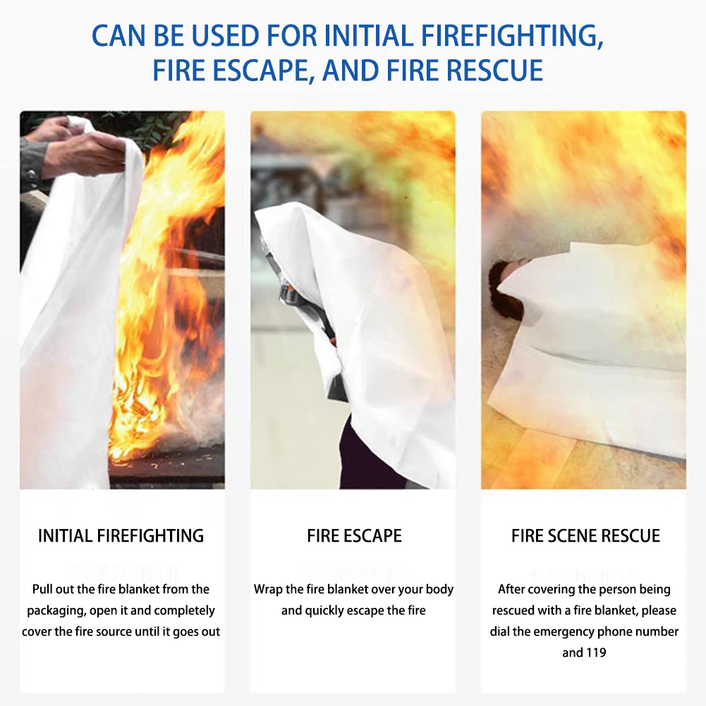 2M Fire Blanket Fire Shelter Fiberglass Flame Retardant Emergency Survival Safety Cover Portable Emergency Blanket