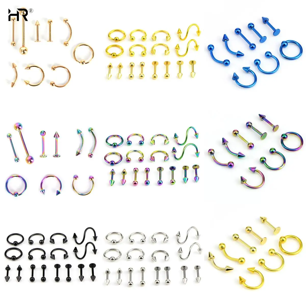 8/9/16Pcs Mix Bar Ball Ring Spiking Surgical Stainless Steel Ear Eyebrow Lip Nose Tongue Piercing Set Jewelry for Women Men piercing jewelry ear piercing jewelry body piercing jewelry body jewelry