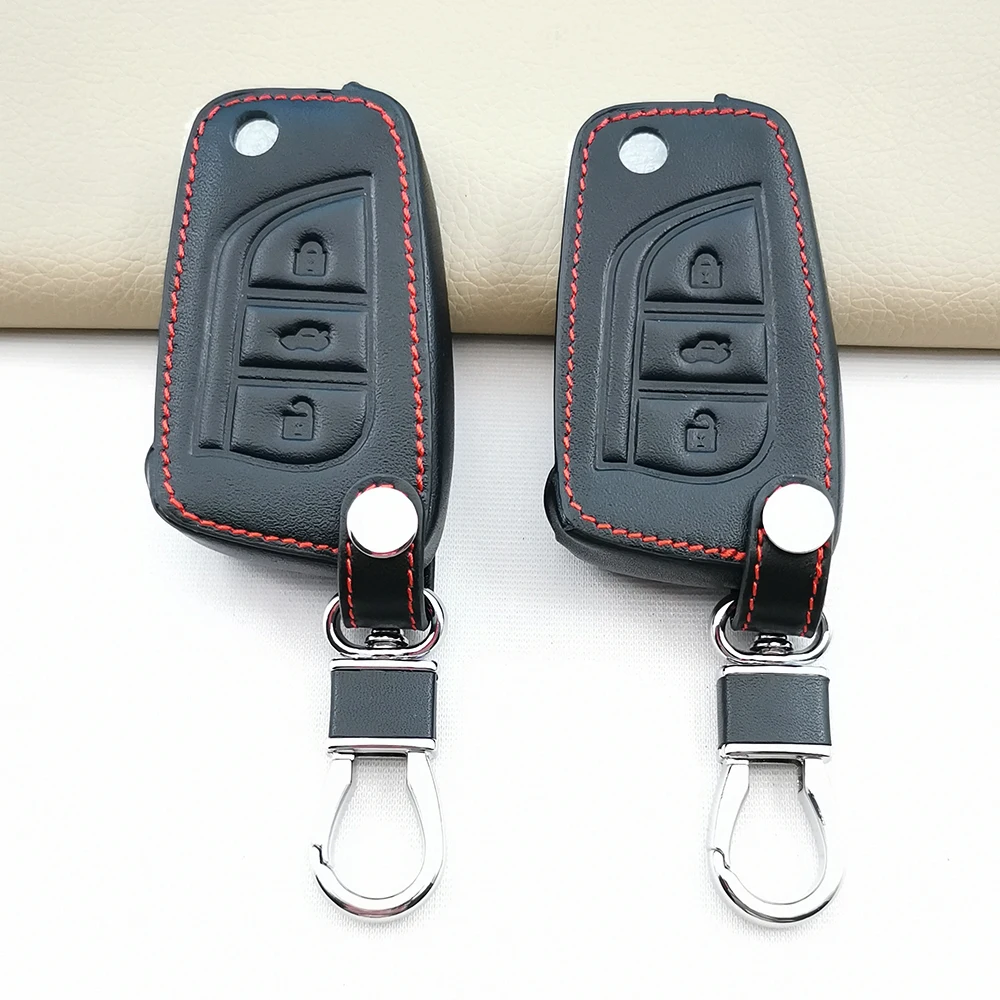 Leather Car Key Case Cover For Toyota Hilux Corolla Avensis Prado