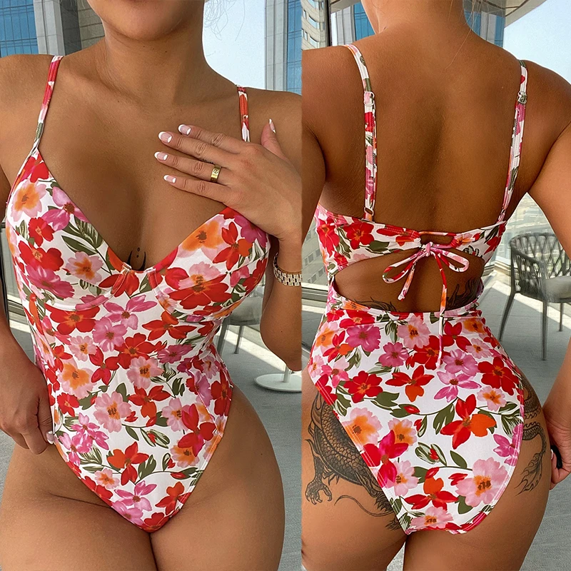 New Floral Printed Underwired One Piece Swimsuit Women Swimwear Female High Leg Cut Monokini Bather Bathing Suit Swim Lady |