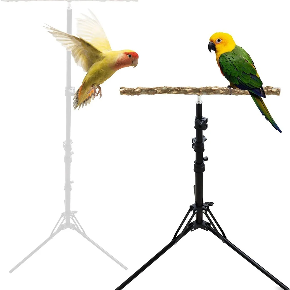 Adjustable Height Bird Perch Stand Natural Pepper Wood Parrot Perch Toy Indoor Outdoor Bird Stands For Small Medium Birds