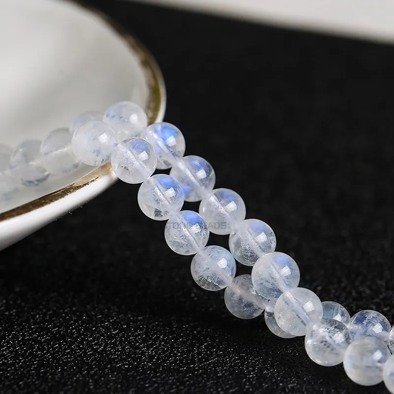 천연 블루 플래시 월장석 비즈, 쥬얼리 제작 용 고품질 라운드 루즈한 스페이서 보석, Diy 팔찌 목걸이 액세서리