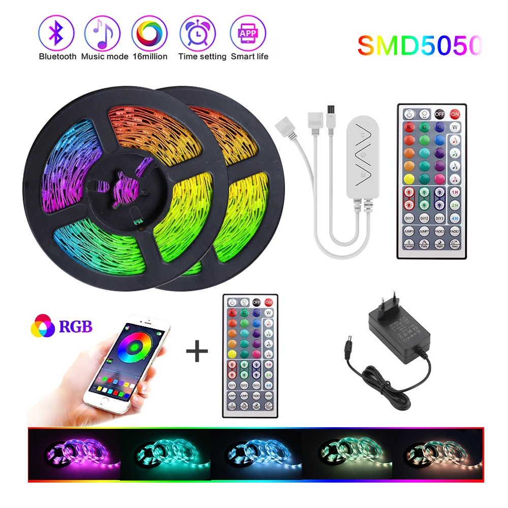 DC 12V LED Strip Light RGB 5050 Music Sync Color Changing Sensitive App Control Flexible Gaming Desk Lighting TV Backlight 2
