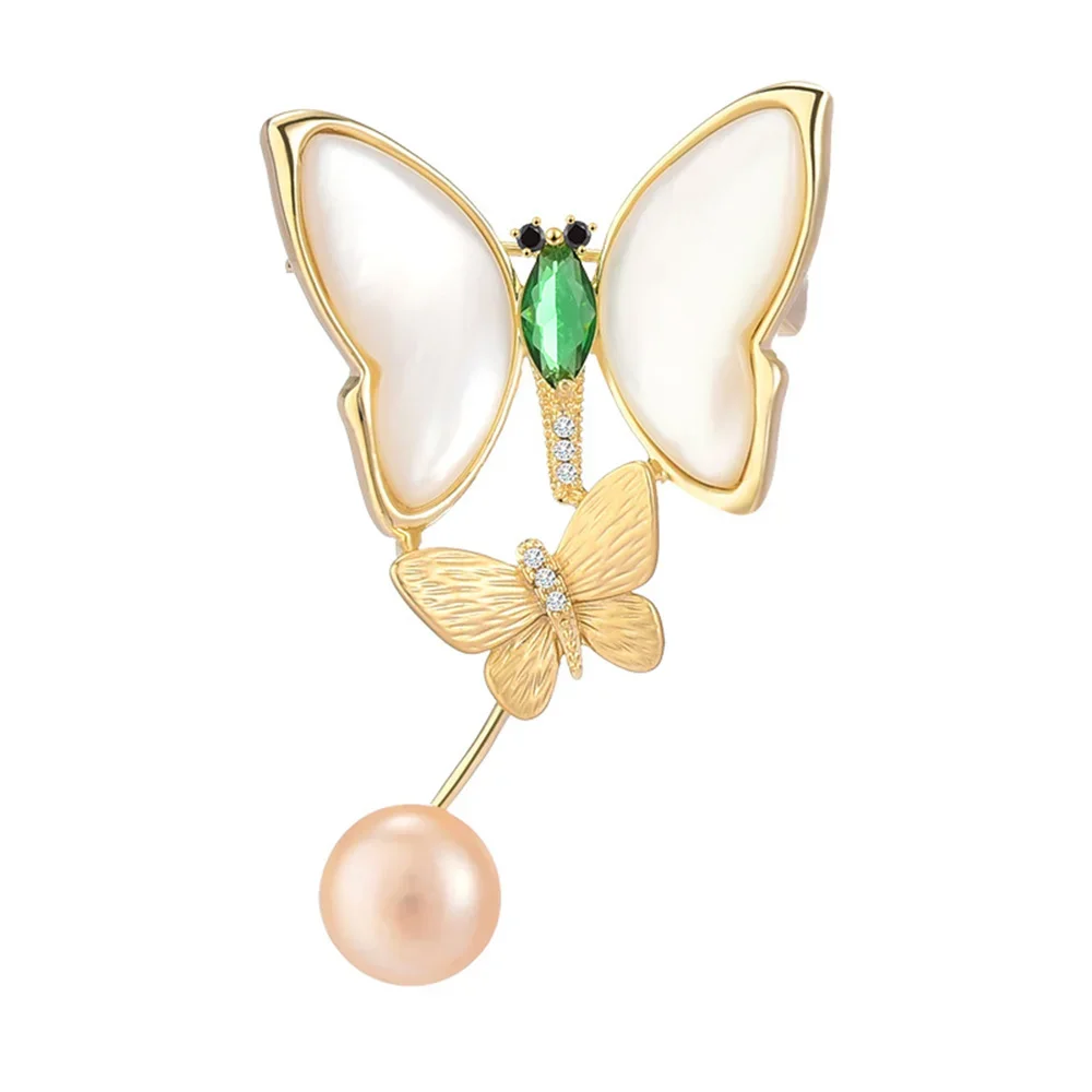 Elegant Pearl Butterfly Brooch for Women Luxurious Zircon Insect Brooches Corsage Clothing Accessories Banquet Jewelry Gifts