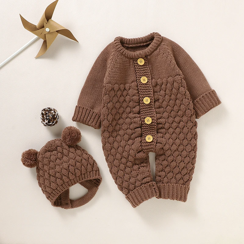 Newborn Baby Romper Shoes Gloves Set Knit Girl Boy Jumpsuit Boot Mitten Solid Toddler Infant Long Sleeve Clothing 4PC Fall 0-18M Baby Bodysuits made from viscose  Baby Rompers