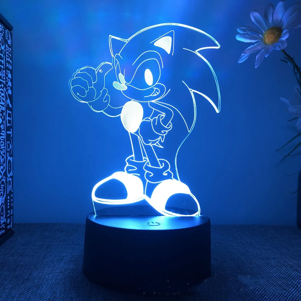 16-color sonic doll model 3D night light LED color changing dimmable bedroom decoration table lamp children's birthday gift night lights for adults