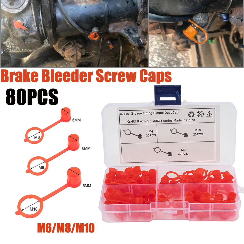 

Kits Brake Bleeder Screw Cap 80pcs/Set Dust Cover Fitting Grease Zerk M6/M8/M10 Polyethylene Red Rubber Durable