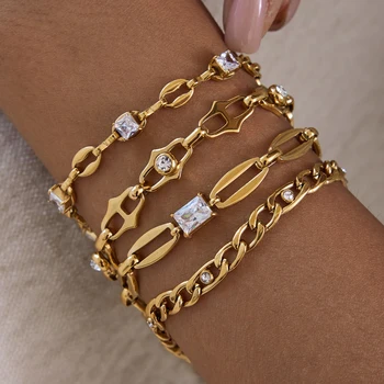 Youthway Classic Zircon Bracelet For Women Minimalist 18K Gold Plated Stainless Steel Bracelet Simple Fashion Jewelry Girls Gift 1