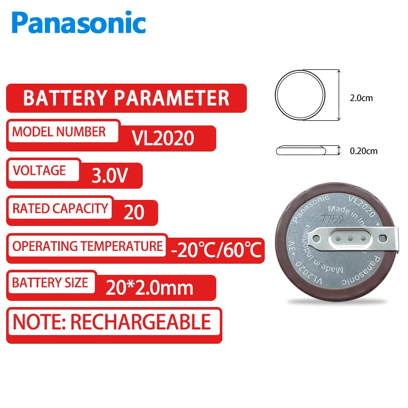 Panasonic Rechargeable Button Lithium Battery ML2020 VL2020 3V Battery For  BMW E46 E60 E90 accu FOB F1 Fobs Key 90 Degree